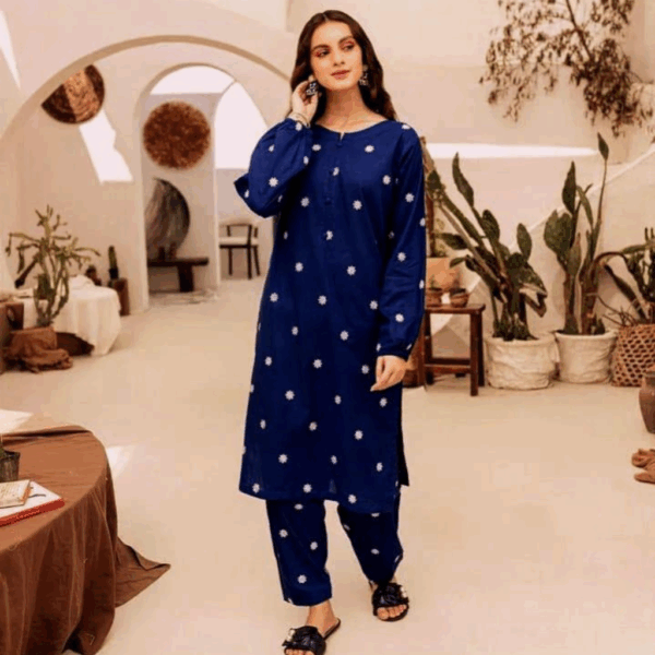 2 Pcs Ladies Unstitched Embroidered Dress