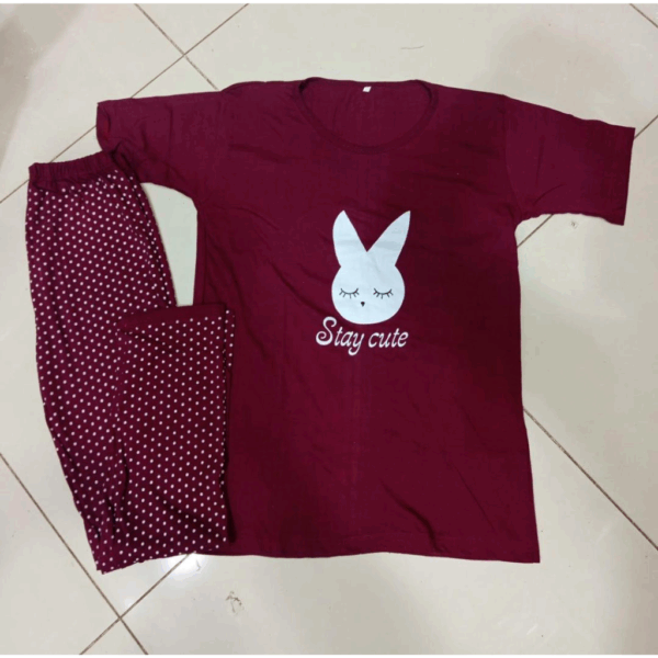 2 Pcs Printed Cotton Jersey Ladies Night Dress