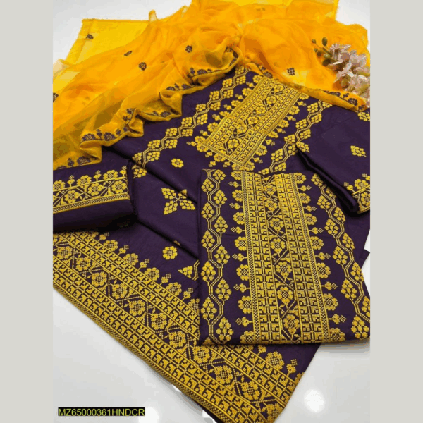 3 Pcs Ladies Unstitched Lawn Embroidered Dress