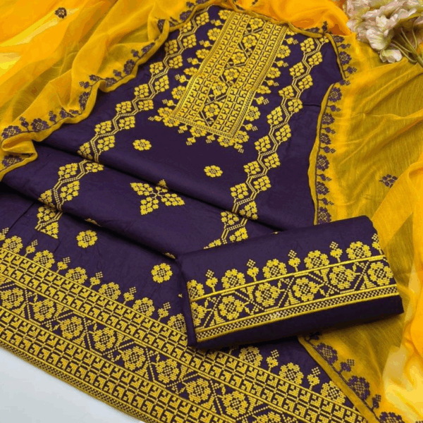 3 Pcs Ladies Unstitched Lawn Embroidered Dress