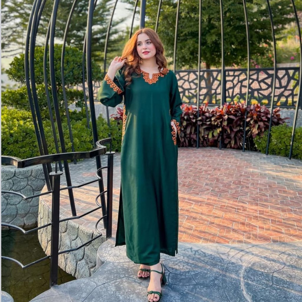 2 Pcs Ladies Embroidered Linen Dress