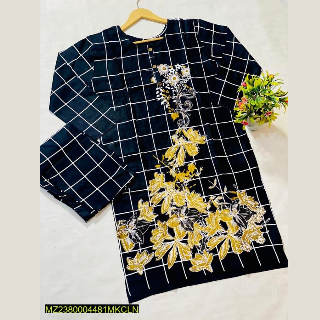 2 Pcs Ladies Stitched Arabic Lawn Embroidered Dress