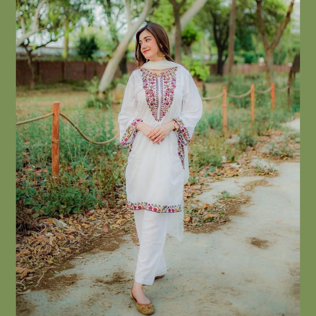 2 Pcs Ladies Stitched Embroidered Linen Dress
