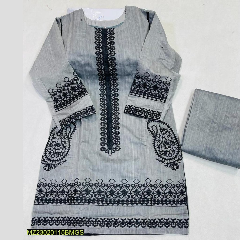 2 Pcs Ladies Stitched Paper Cotton Embroidered Dress