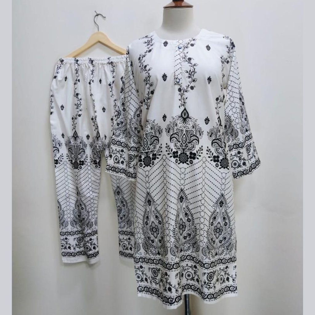 2 Pcs ladies Stitched Lawn Printed Dress