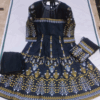 3 Pcs Elegant Teal Cotton Silk Block Printed Maxi Dress