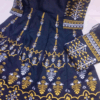 3 Pcs Elegant Teal Cotton Silk Block Printed Maxi Dress - Image 3