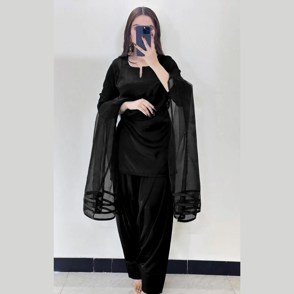 3 Pcs Ladies Stitched Elegant Silk Dress