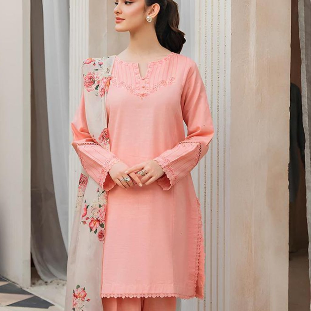 3 Pcs Ladies Unstitched Embroidered Dress
