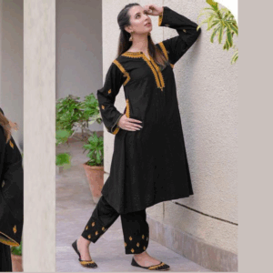 Stitched Linen Embroidered Dress