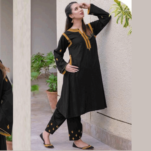 Stitched Linen Embroidered Dress