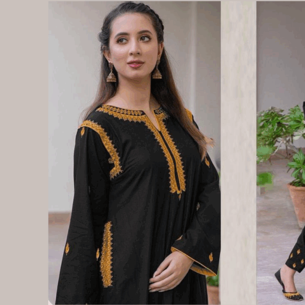 Stitched Linen Embroidered Dress