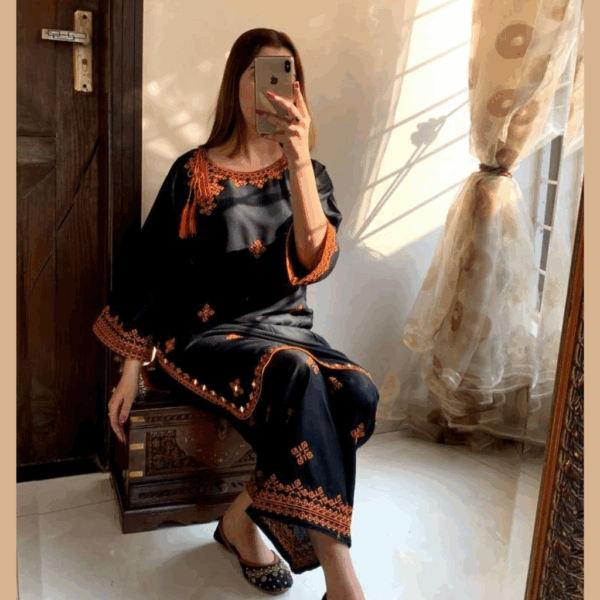 Stitched Linen Embroidered Dress