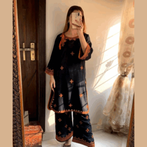 Stitched Linen Embroidered Dress