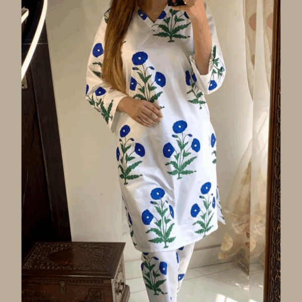 Stitched Linen Printed Dress