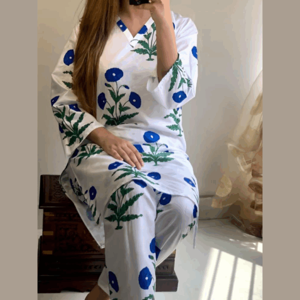 Stitched Linen Printed Dress