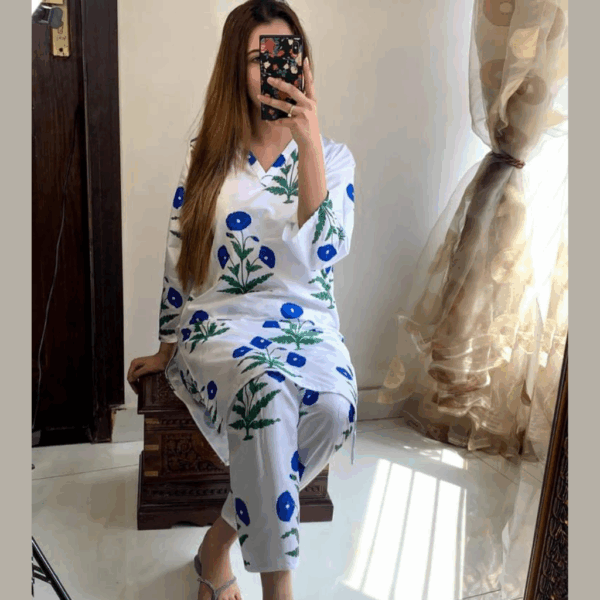 Stitched Linen Printed Dress